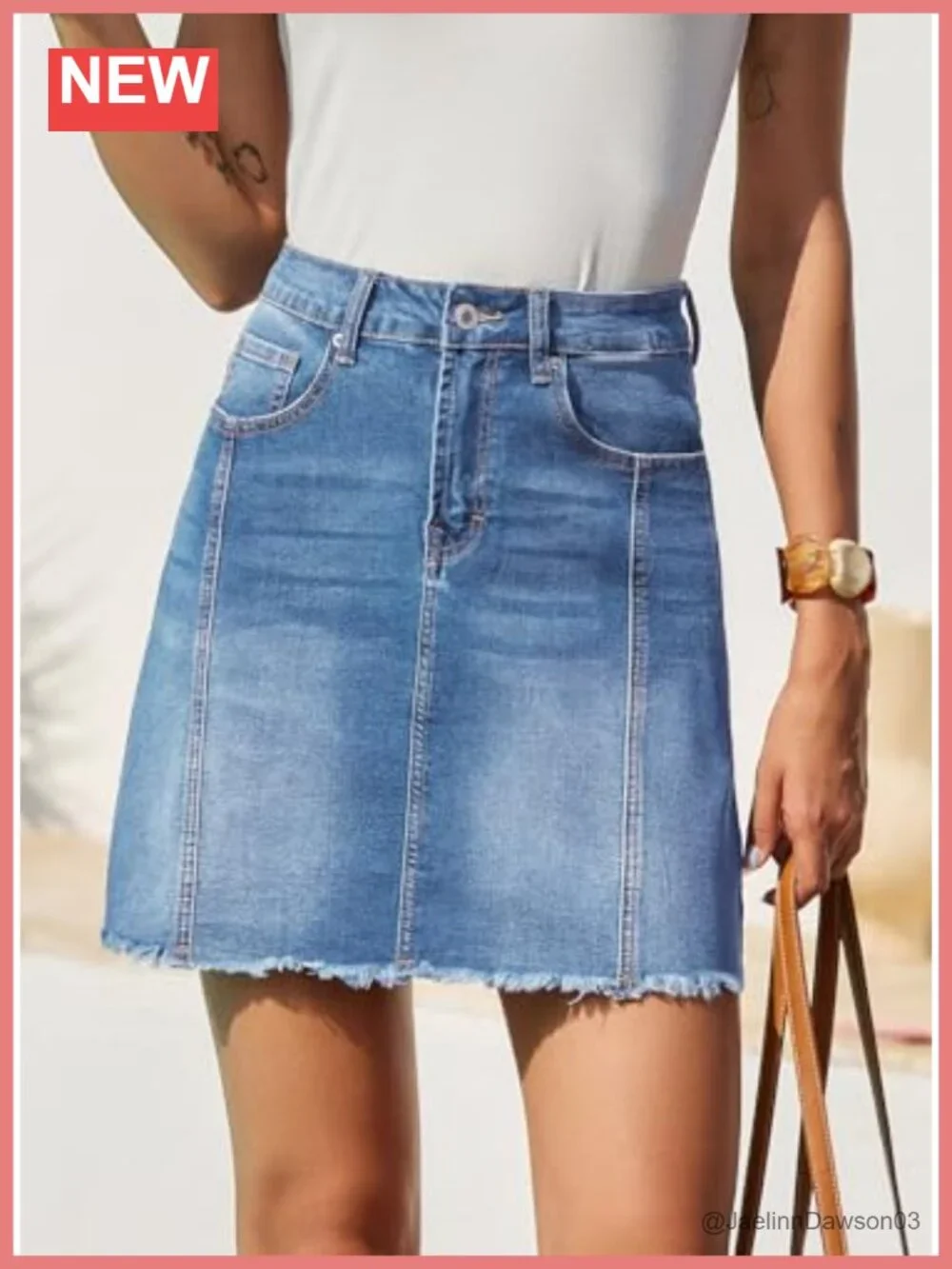 High Waist Stretch Denim Skirt with Raw Hem, Button Down, Casual Mini Skirt
